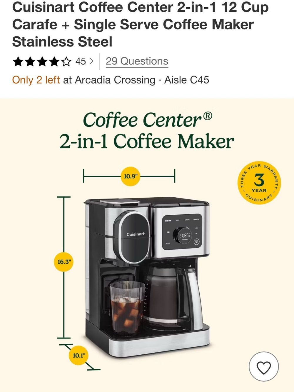 Cuisinart 2-in-1 Coffee Center in Stainless Steel and Black